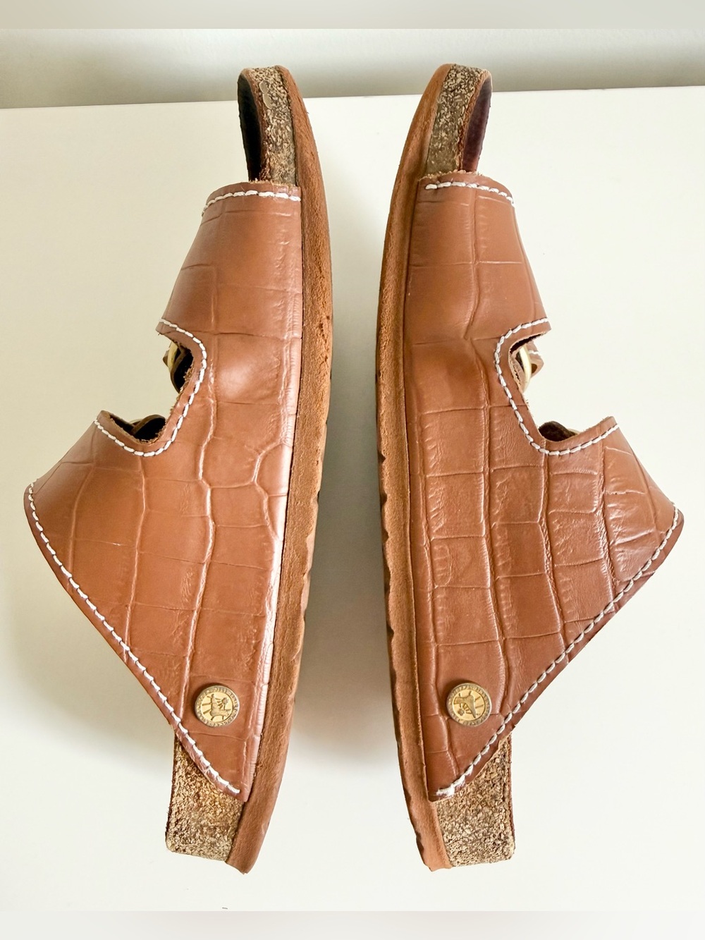 Birkenstock + STAUD Arizona Big Buckle Slide Sandal Croc Embossed Brown 40/9 - Picture 9 of 13